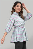 Three Quarter Sleeve Grey Floral Crepe Tunic Top
