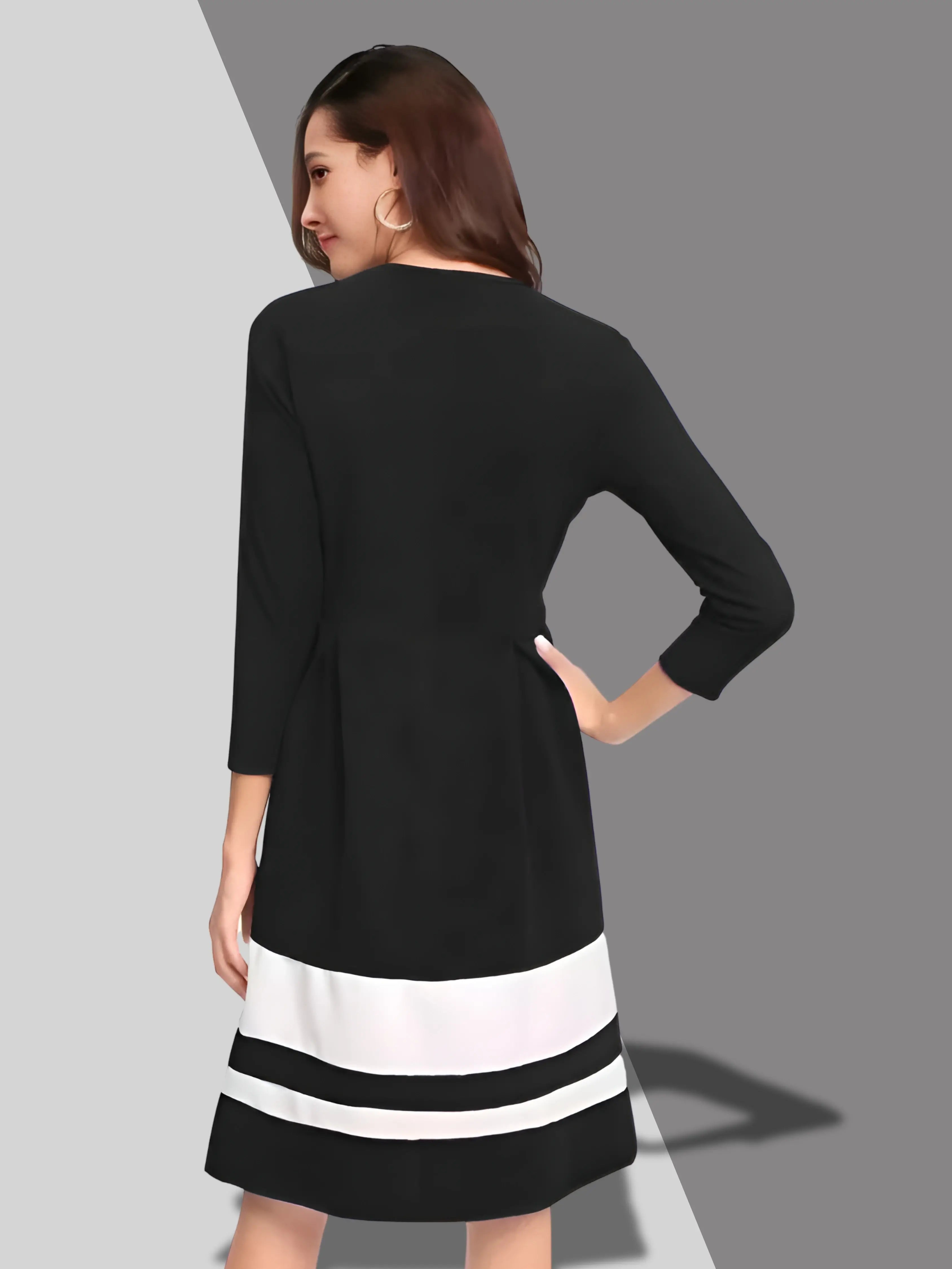 Trendy Black Colour Block Skater Dress - Comfortable & Fashionable