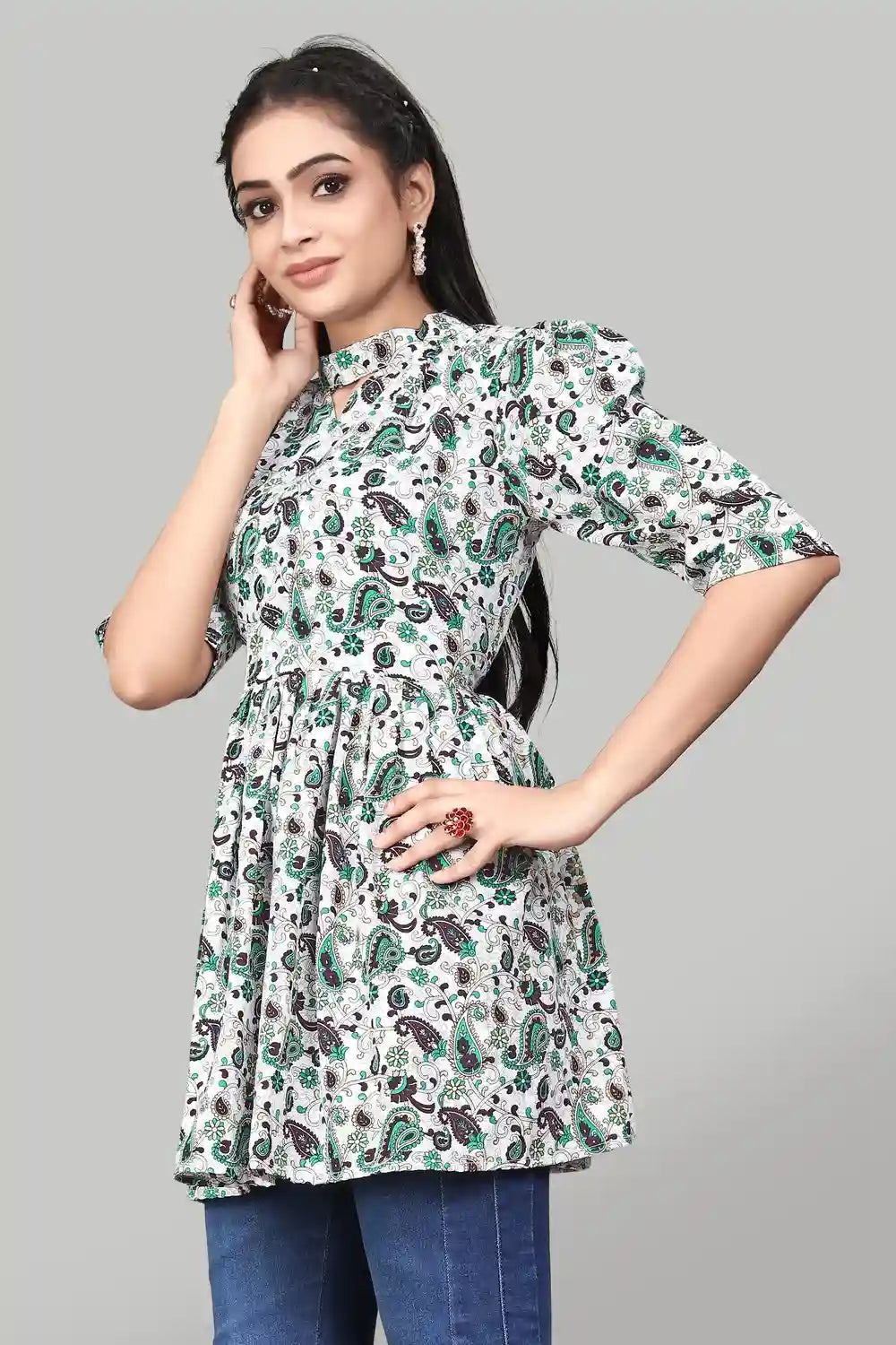 Trendy Green Mango Floral Tunic for Casual & Party Wear by ZELZIS
