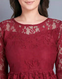 Trendy Maroon Self-Design Russle Net Top with Crepe Inner for Women
