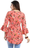 Trendy Orange Star Pattern Tunic with Bell Sleeves by ZELZIS
