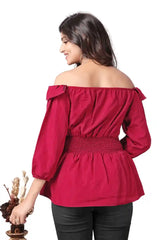 Trendy Pink Solid Off Shoulder Crepe Top Perfect for Women’s Casual Fashion
