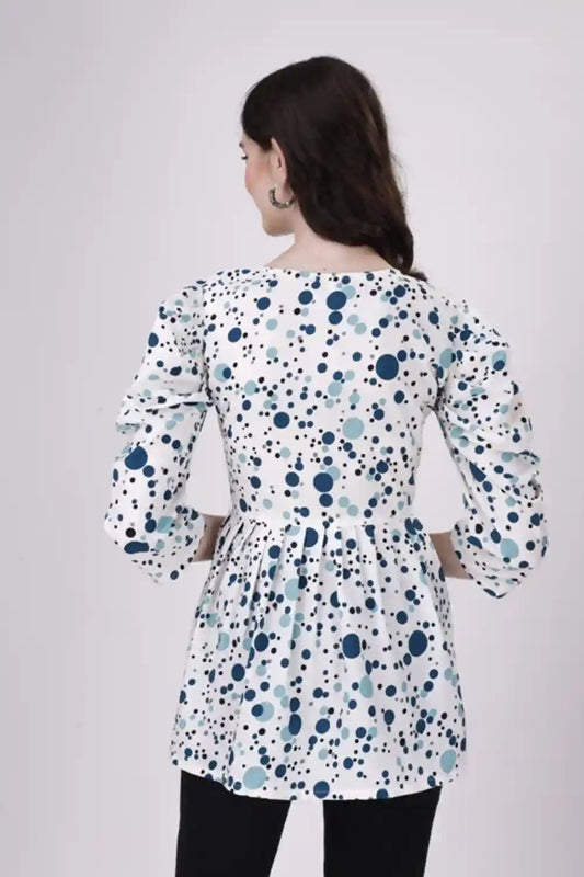 Trendy Sky Blue Round Neck Tunic Top – Perfect for Everyday Wear
