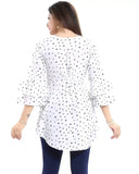 Trendy White Star Print Bell Sleeve Tunic for Women
