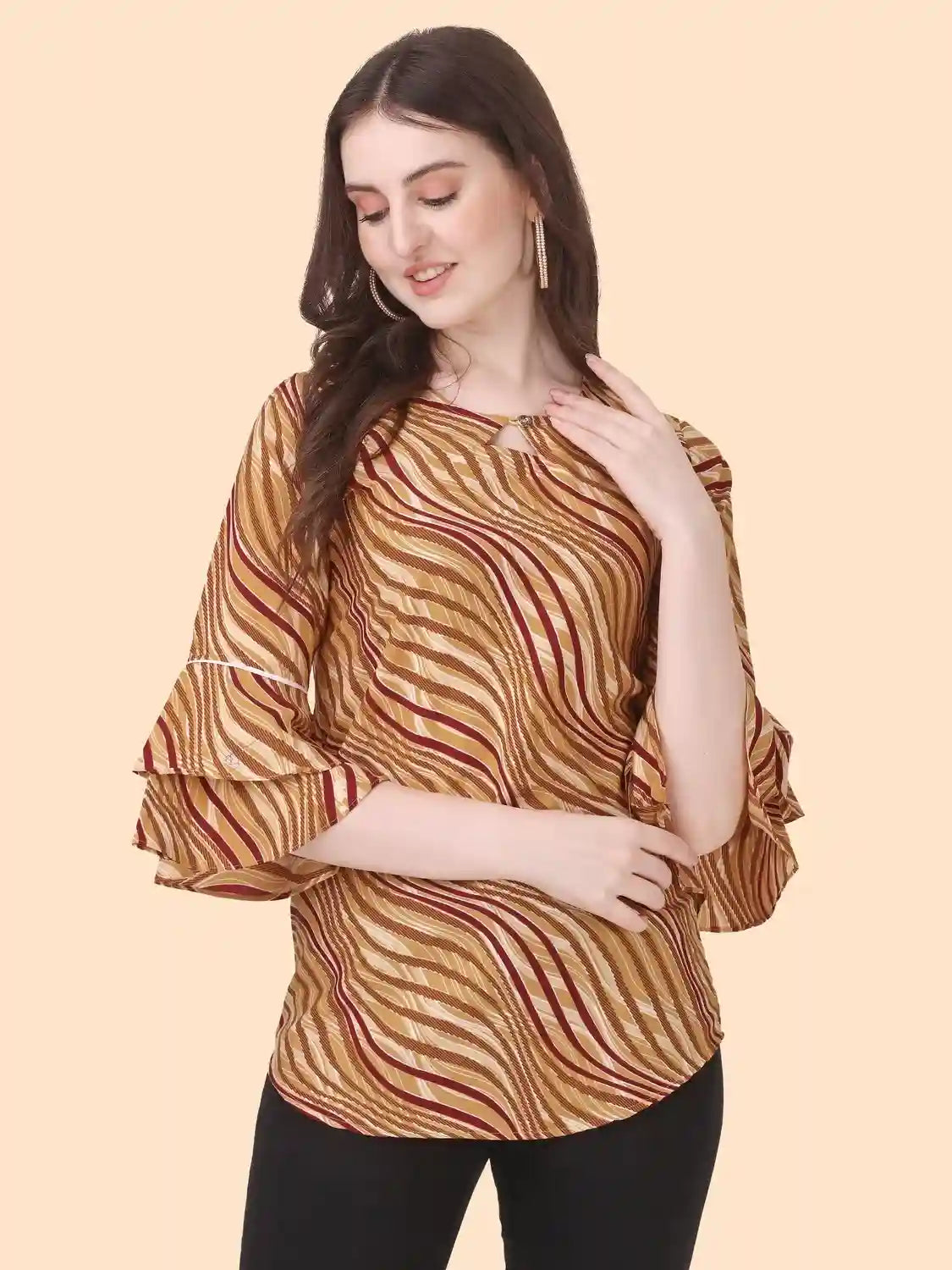 Trendy Yellow Striped Tunic with Keyhole Neck for Casual & Party Wear
