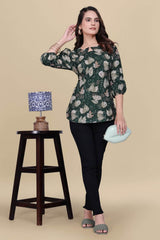 Trendy green hip length abstract tunic top

