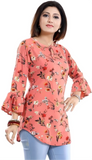 Trendy orange bell sleeve tunic top made from crepe fabric for parties

