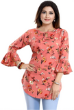 Vibrant orange floral tunic top for women ideal for casual and party occasions
