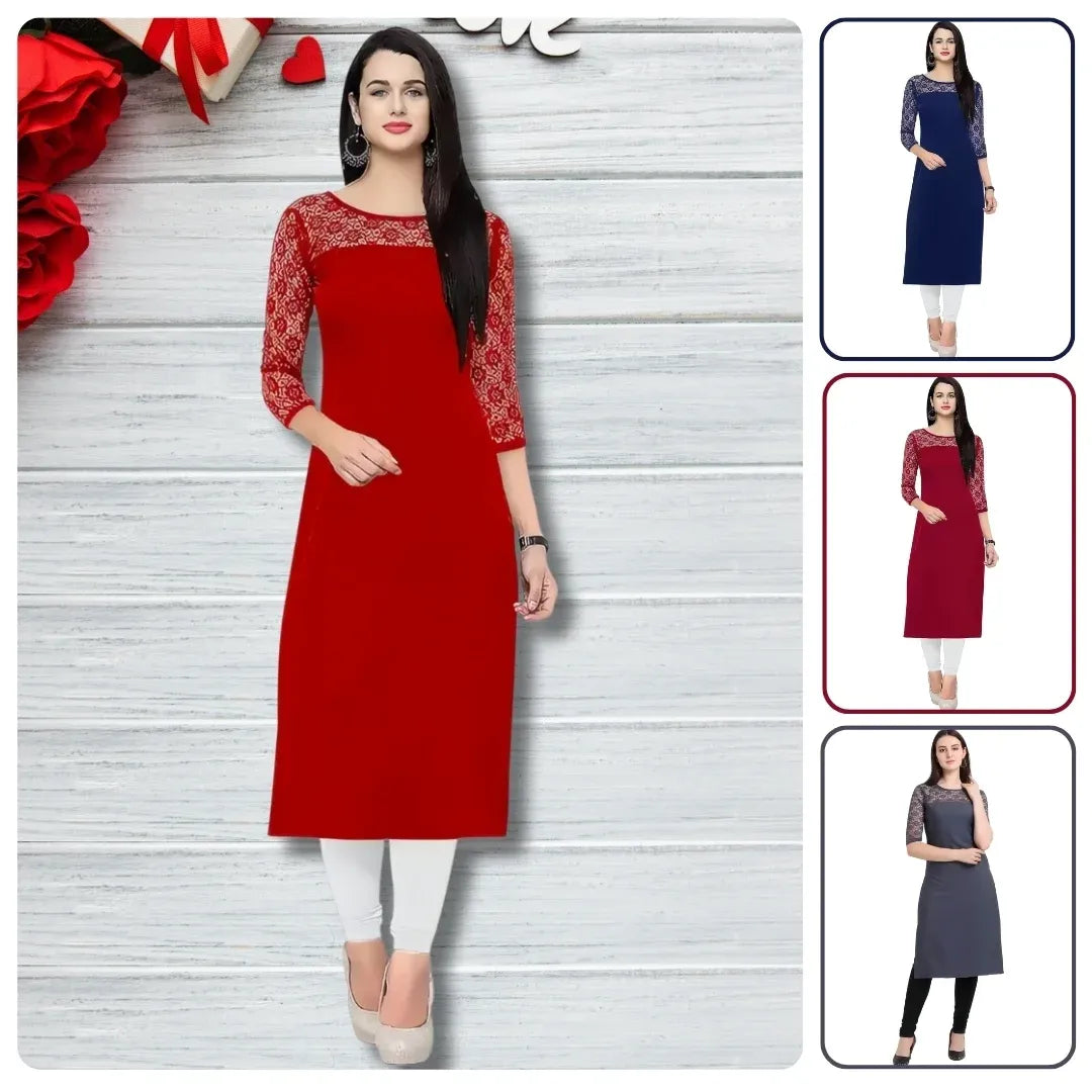 Women Classic A-Line Straight Daily Wear Crepe Kurtis
