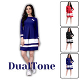 Women Colour Block Knee-Length Dress with Butterfly Pattern
