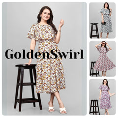 Women Floral Maxi Dresses | Crepe Fabric | Round Neck | Flared Sleeves | Festival & Party Wear Gown
