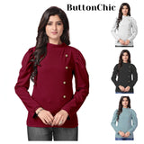 Women Polka White Dot Solid Crepe Tops
