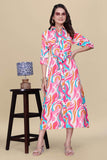Women pink abstract print knee-length cotton dress India


