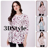 Woman wearing a floral patterned top with '3DStyle' text, shown from multiple angles.