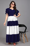 Women’s Blue Colourblocked Flared Maxi Dress by ZELZIS
