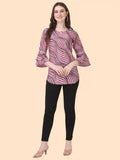 Women’s Peach Crepe Tunic Top with Three Quarter Sleeves and Keyhole Neck
