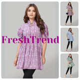 Women's Tie-Up Neck Puff Sleeve Crepe Tunic - Casual & Office Wear

