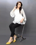 Women’s White Crepe Inner Top with Russle Net and Three Quarter Sleeves
