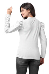 Women’s White Fashionable Puff Sleeve Hip-Length T-Shirt
