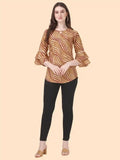 Women’s Yellow Keyhole Neck Striped Tunic with Three Quarter Sleeves
