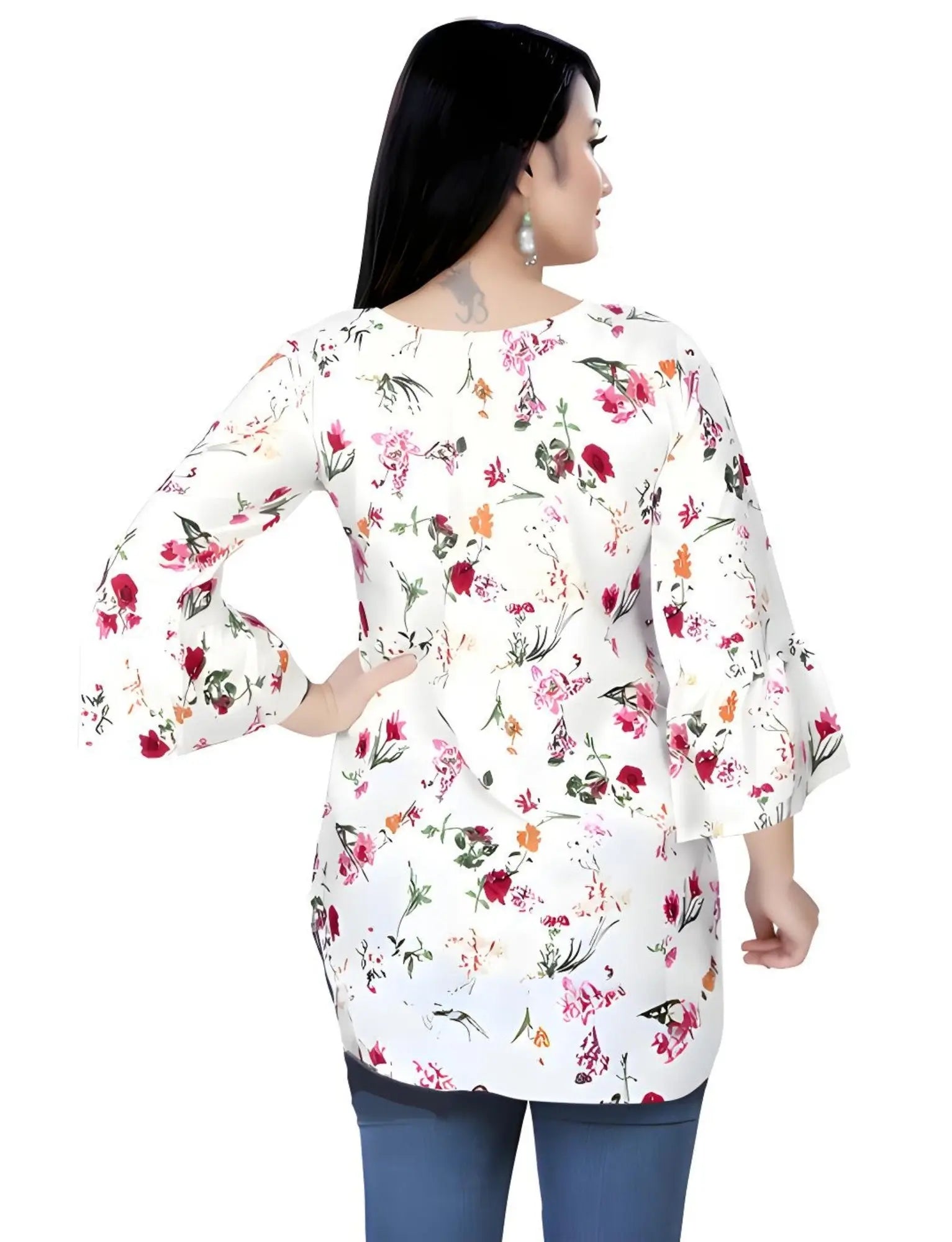 Women's hip length white crepe tunic top by Zelzis
