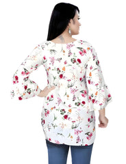 Women's hip length white crepe tunic top by Zelzis