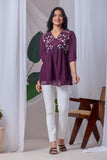 Women’s purple embroidered V-neck top India

