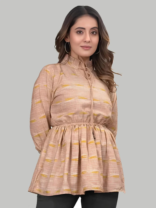 Yellow floral ruffle tunic top for women by ZELZIS
