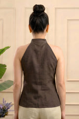 ZELZIS Women's Brown Plain Pure Cotton Cowl Neck Sleeveless Top
