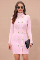 ZELZIS Women's Pink Polyester Ribbed Bodycon Dress with Belt