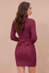 ZELZIS Women's Purple Polyester Ribbed Bodycon Dress with Belt