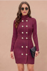 ZELZIS Women's Purple Polyester Ribbed Bodycon Dress with Belt