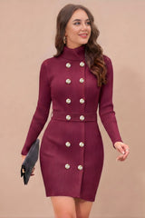 ZELZIS Women's Purple Polyester Ribbed Bodycon Dress with Belt