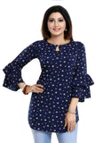 ZELZIS Blue Star Print Crepe Tunic with Keyhole Neck – Stylish Casual Wear

