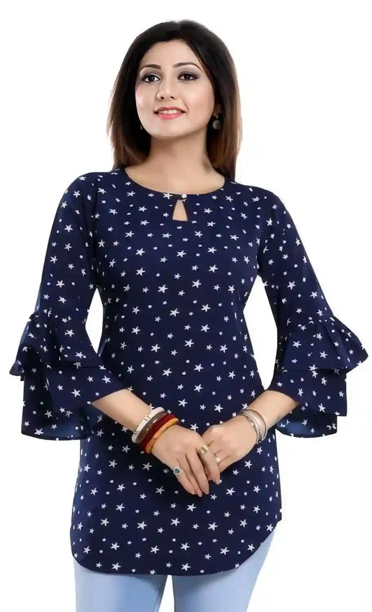 ZELZIS Blue Star Printed Crepe Top – Elegant & Comfortable for All Occasions
