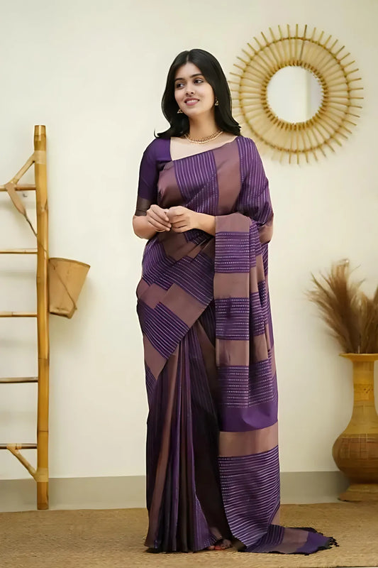 ZELZIS Fashion online Shopping Women Dark Purple Latest Self Designer Jacquard Sarees With Unstich Blouse Piece