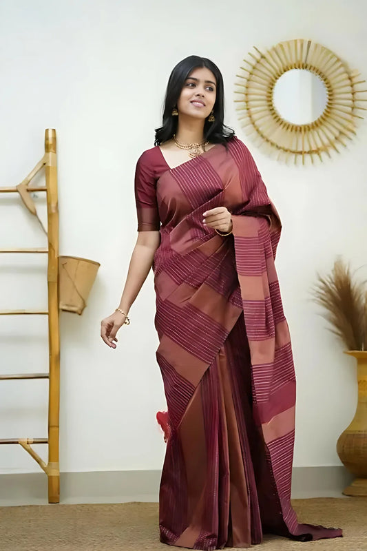 ZELZIS Fashion online Shopping Women Maroon Latest Self Designer Jacquard Sarees With Unstich Blouse Piece