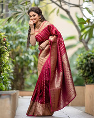 ZELZIS Fashion online Shopping Women Maroon Primiuam Self Designer Jacquard Sarees With Unstich Blouse Piece