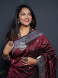 ZELZIS Fashion online Shopping Women Maroon Primiuam Solid Silver Line Jacquard Sarees With Unstich Blouse Piece