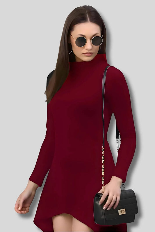 ZELZIS Fashion online Shopping Women Maroon Up Down Solid Polyester Bodycon Dresses