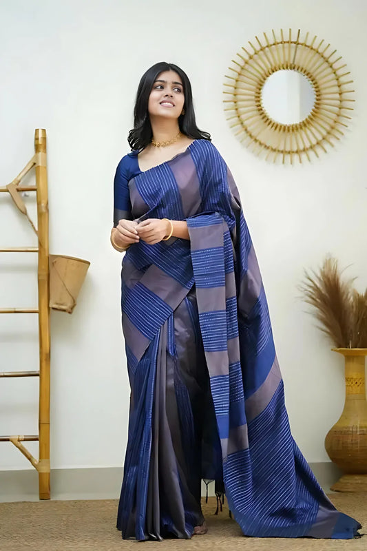 ZELZIS Fashion online Shopping Women Navy Blue Latest Self Designer Jacquard Sarees With Unstich Blouse Piece