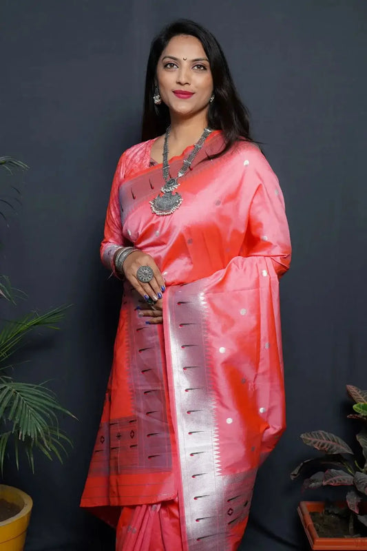 ZELZIS Fashion online Shopping Women Pink Premium Solid Silver Line Jacquard Sarees With Unstitch Blouse Piece