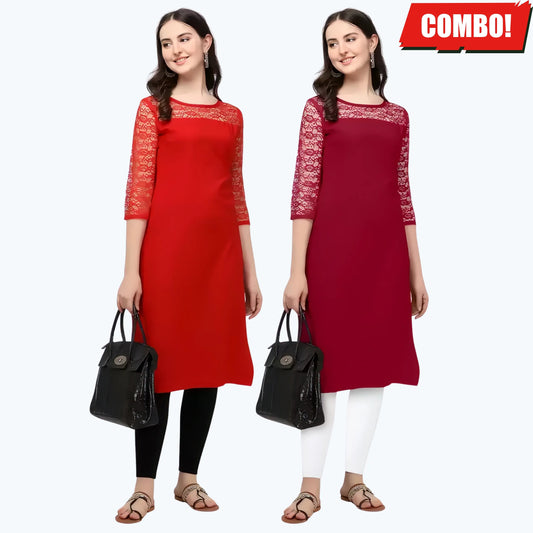 ZELZIS Fashion online Shopping Women Red & Maroon A-Line Straight Daily Wear Crepe Combo Kurtis