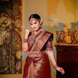 ZELZIS Fashion online Shopping Women Red Self Design Premium Jacquard Sarees With Unstich Blouse Piece