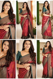 ZELZIS Fashion online Shopping Women Red Solid Premium Jacquard Sarees With Unstich Blouse Piece