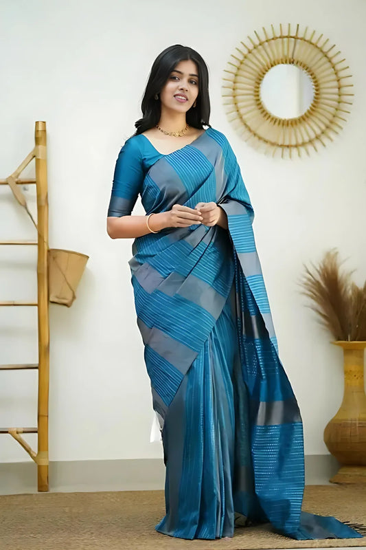 ZELZIS Fashion online Shopping Women Sky Blue Solid Premium Jacquard Sarees With Unstich Blouse Piece