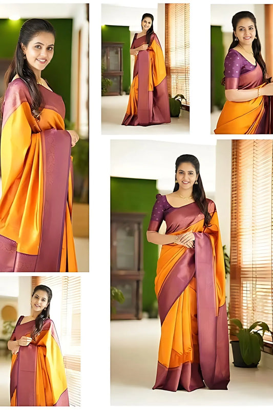 ZELZIS Fashion online Shopping Women Yellow Solid Premium Jacquard Sarees With Unstitch Blouse Piece