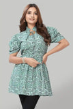 ZELZIS Green Crepe Top with Ruffle Collar – Stylish & Comfortable for Women
