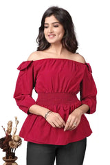 ZELZIS Pink Off Shoulder Crepe Top for Women Stylish Casual & Party Wear

