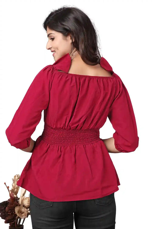 ZELZIS Stylish Ruffled Crepe Top in Soft Pink for a Glam Look
